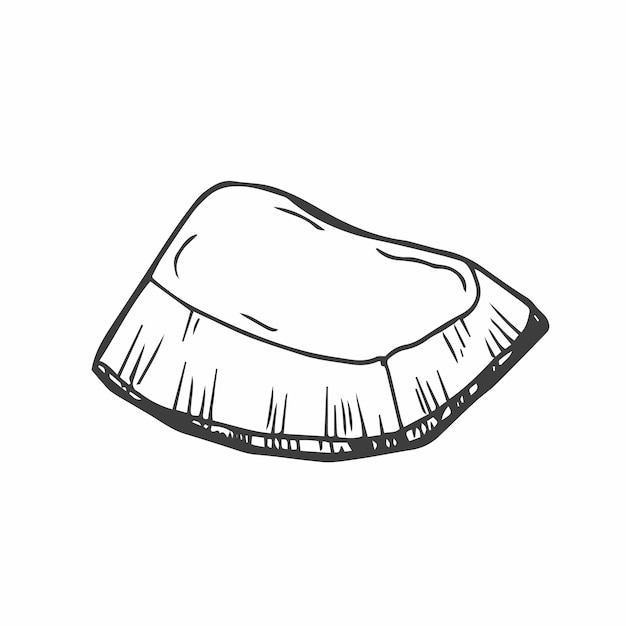 Vettore illustrazione vettoriale dell'icona del contorno delle fette di cocco con pezzi di linea nera disegnati a mano