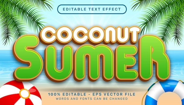 coconut summer 3d editable text effec and sea landscape background