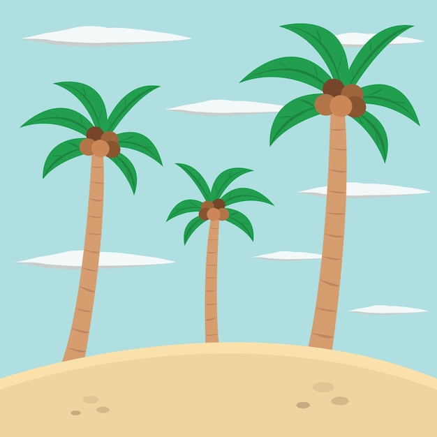 해변 그림에 코코넛 나무