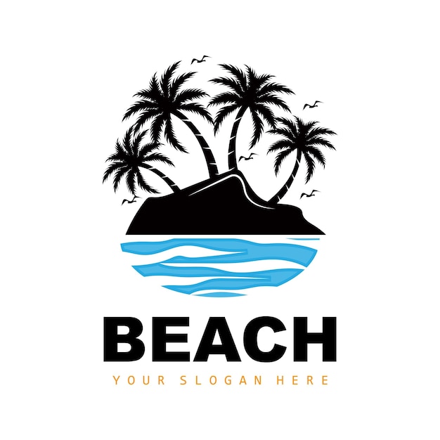 Coconut Tree And Beach Logo Ocean Nature Landscape Design Beach Icon Plant Vector