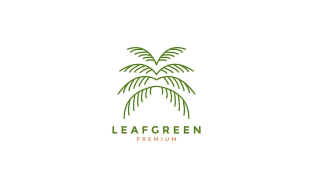 코코넛 나무 잎 또는 야자수 녹색 라인 로고 벡터 아이콘 일러스트 디자인