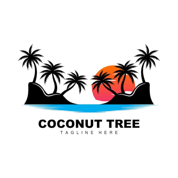 Logo dell'albero di cocco ocean tree vector design per modelli branding del prodotto logo dell'oggetto del turismo sulla spiaggia