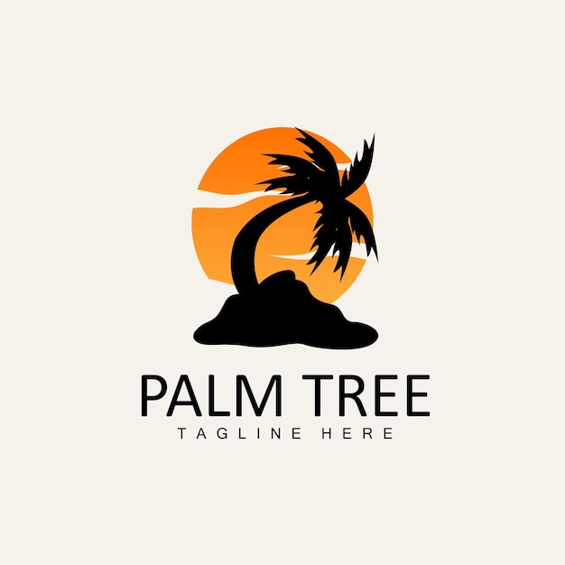 ココナッツ ツリーのロゴ ヤシの木 サンセット ビーチ ベクトル エレガントなミニマリストのシンプルなデザイン シンボル テンプレート アイコン