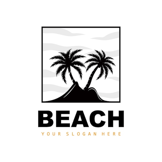 Coconut Tree Logo With Beach Atmosphere Beach Plant Vector Sunset View Design