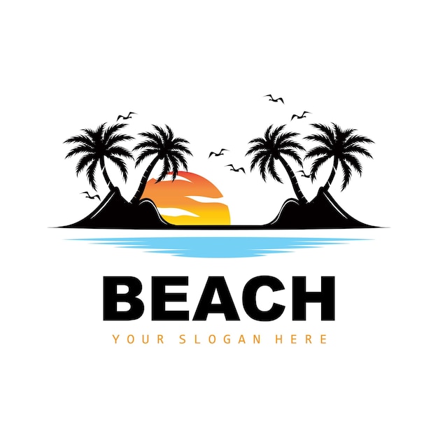 Coconut Tree Logo With Beach Atmosphere Beach Plant Vector Sunset View Design