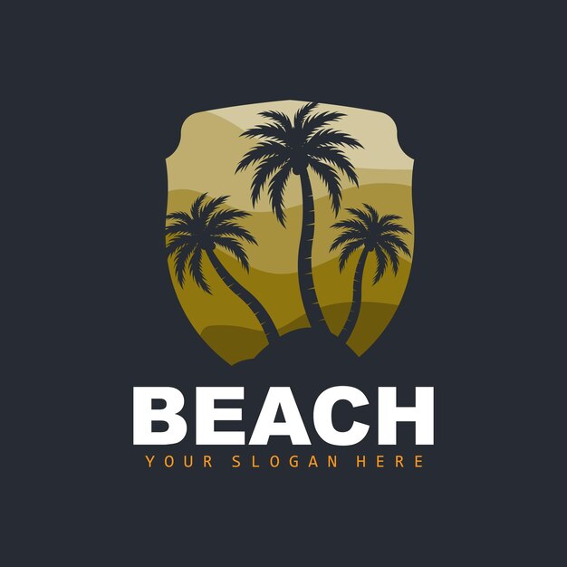 Coconut Tree Logo With Beach Atmosphere Beach Plant Vector Sunset View Design