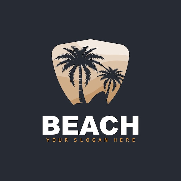Logo dell'albero di cocco con atmosfera da spiaggia beach plant vector sunset view design