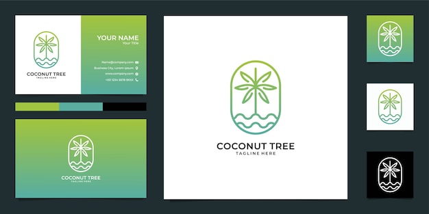 Albero di cocco natura logo design e biglietto da visita