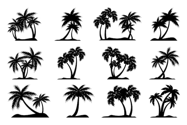 Coconut tree silhouette icon palm tree silhouette vector collection