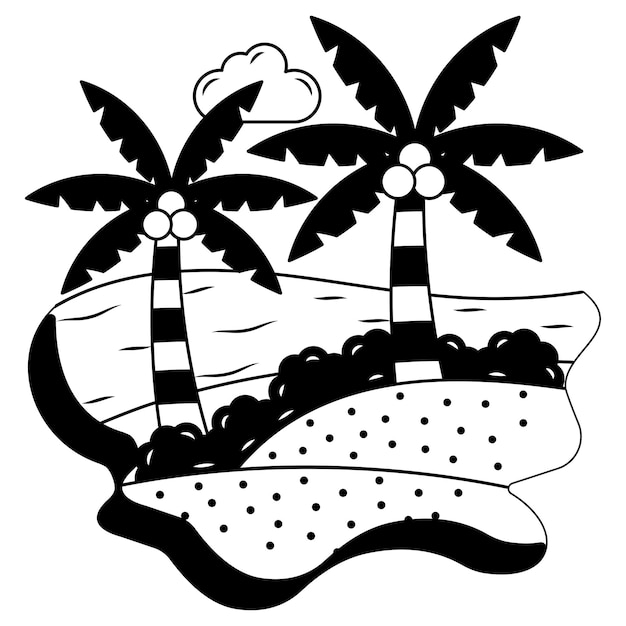 Albero di cocco con disegno vettoriale spiaggia natura amore simbolo morfologie artistiche scena segno