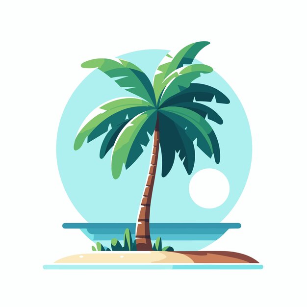 Vector coconut tree with island surrounded the sea flat vector