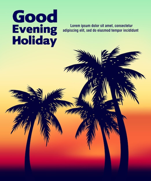 夏休みの夕方の背景に椰子の木