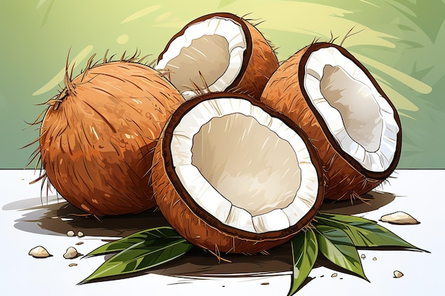 coconut vector art still life painting flat illustration