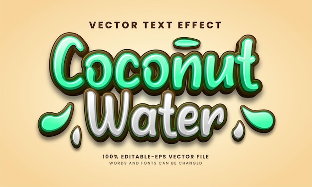 Coconut water 3d text effect. editable text style, suitable for drink product needs.