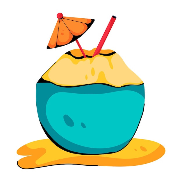 Модная плоская икона кокосовой воды