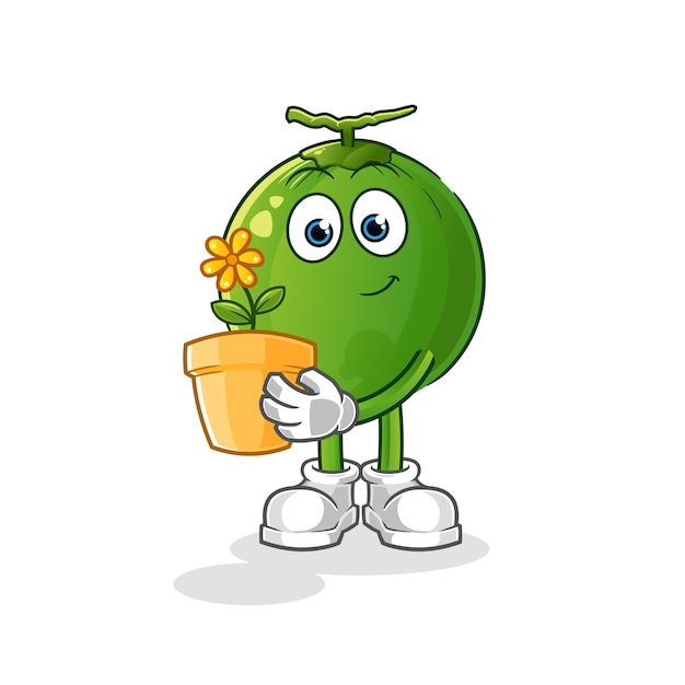 Coconut with a flower pot illustration