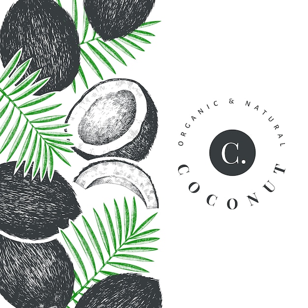 Vector coconut with palm leaves design template.