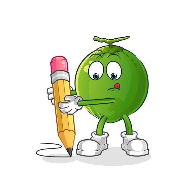 Vector coconut write with pencil character