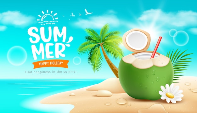 Coconuts fruit fresh and flower summer holiday coconut tree pile of sand on sand beach background