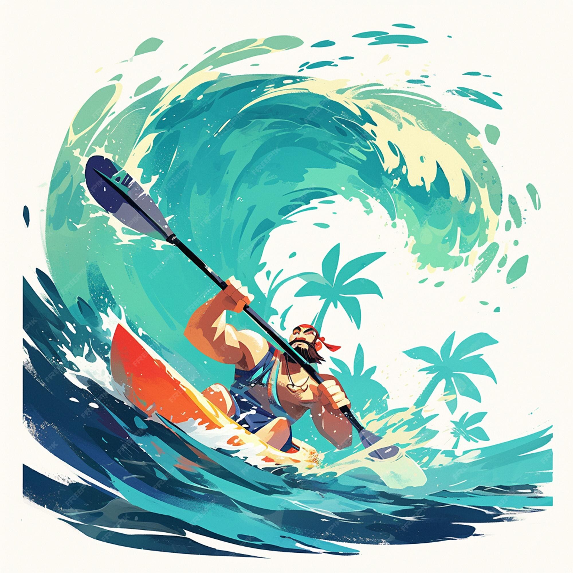 Premium Vector | A Cocos Islander man is kayaking 
