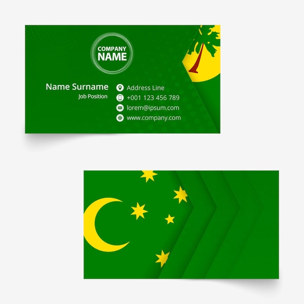 Modello di biglietto da visita con bandiera delle isole cocos di dimensioni standard 90x50 mm con smarginatura sotto la maschera di ritaglio
