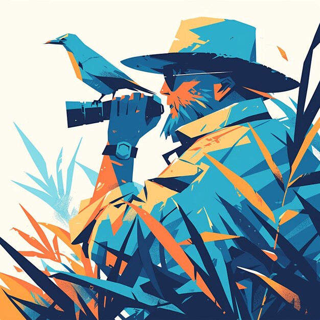 Vector a cocos keeling islands man is bird watching