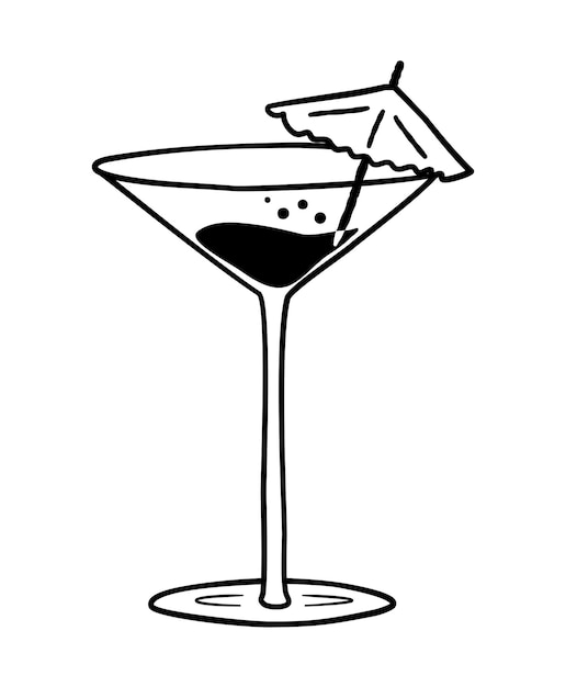 Coctail in doodle style Hand drawn Icon symbol logo Coctail On The Beach with umbrella tropical