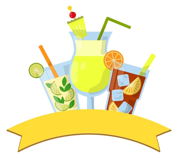 Modello di intestazione menu cocktail cartello bar con bevande fresche