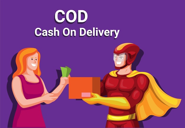 Cod 캐시 온 딜리버리(cash On Delivery) 온라인 상점 방법 결제(customer 및 택배 일러스트레이션 벡터 포함)