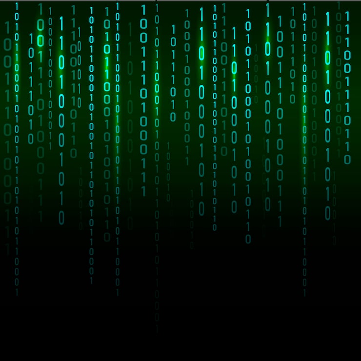 Vector the code of the background matrix falling from the top vector particle pattern data transfer