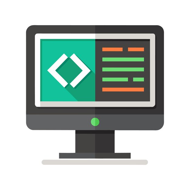 Code on computer flat vector illustration on white background