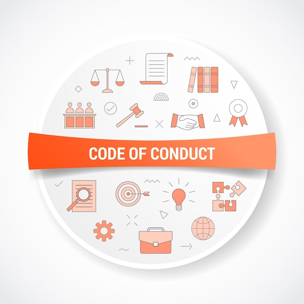 Concetto di codice di condotta con il concetto di icona con forma rotonda o circolare