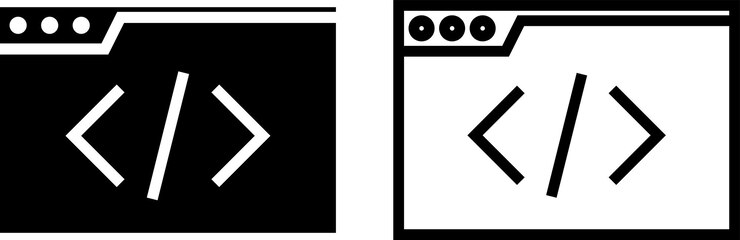 Vector code icon sign or symbol in glyph and line style isolated on transparent background