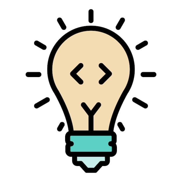 Code in light bulb icon Outline code in light bulb vector icon color flat isolated