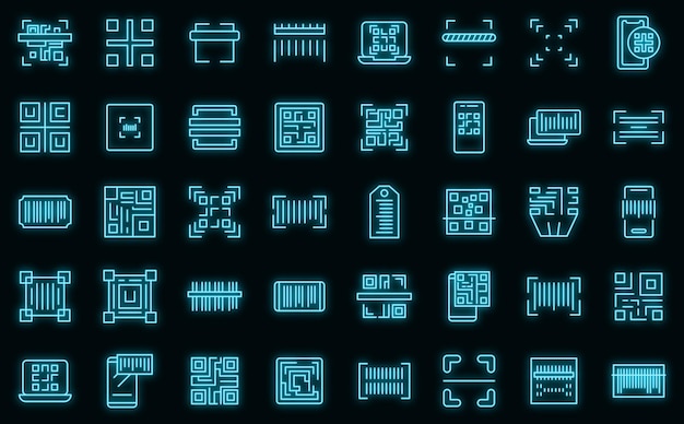 Code scanning icons set outline vector. qr barcode. mobile phone scanner