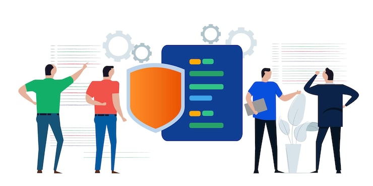 Vector 코드 보안 방패 기호 온라인 프로그래밍 보안 기술 프로그래머 디지털 데이터 정보를 암호화하는 작업