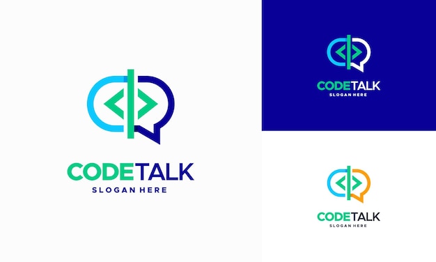 Il logo code talk progetta il vettore del concetto, il modello del logo del forum del programmatore di codice