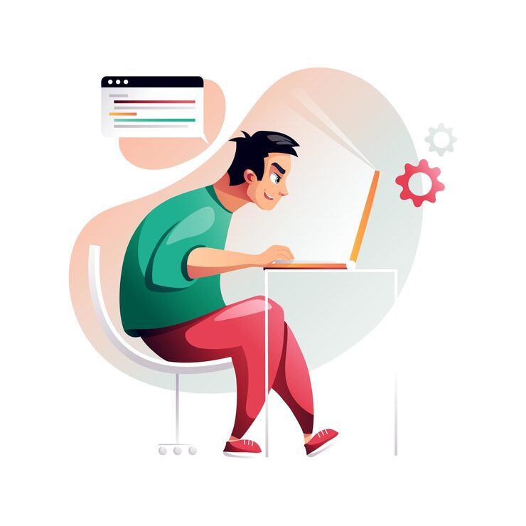 Vector coder concentrated at working project developing programming and coding technologies