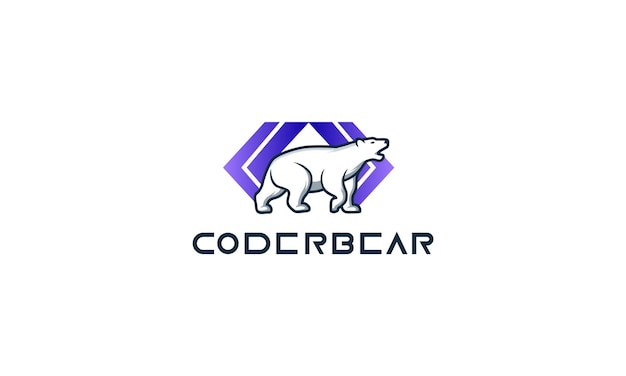 coder-logo met een beer-logo, logo, technologie, pictogram, bedrijf, vector, creatief, tech, bedrijf, kabeljauw