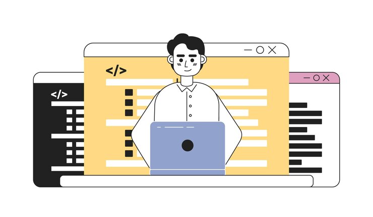 Vector 코딩 경력 라인 개념 벡터 자리 그림