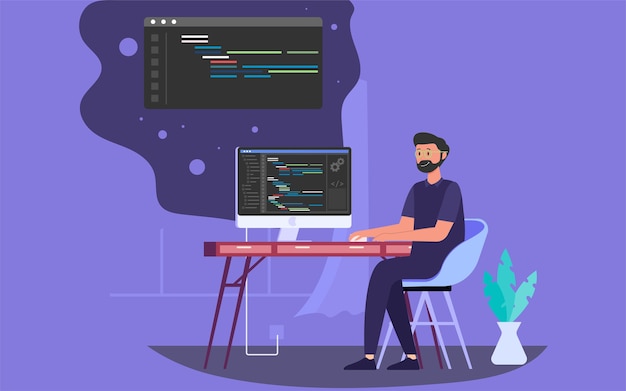 Codifica su un computer con uno script di programmazione per lo sviluppo del software