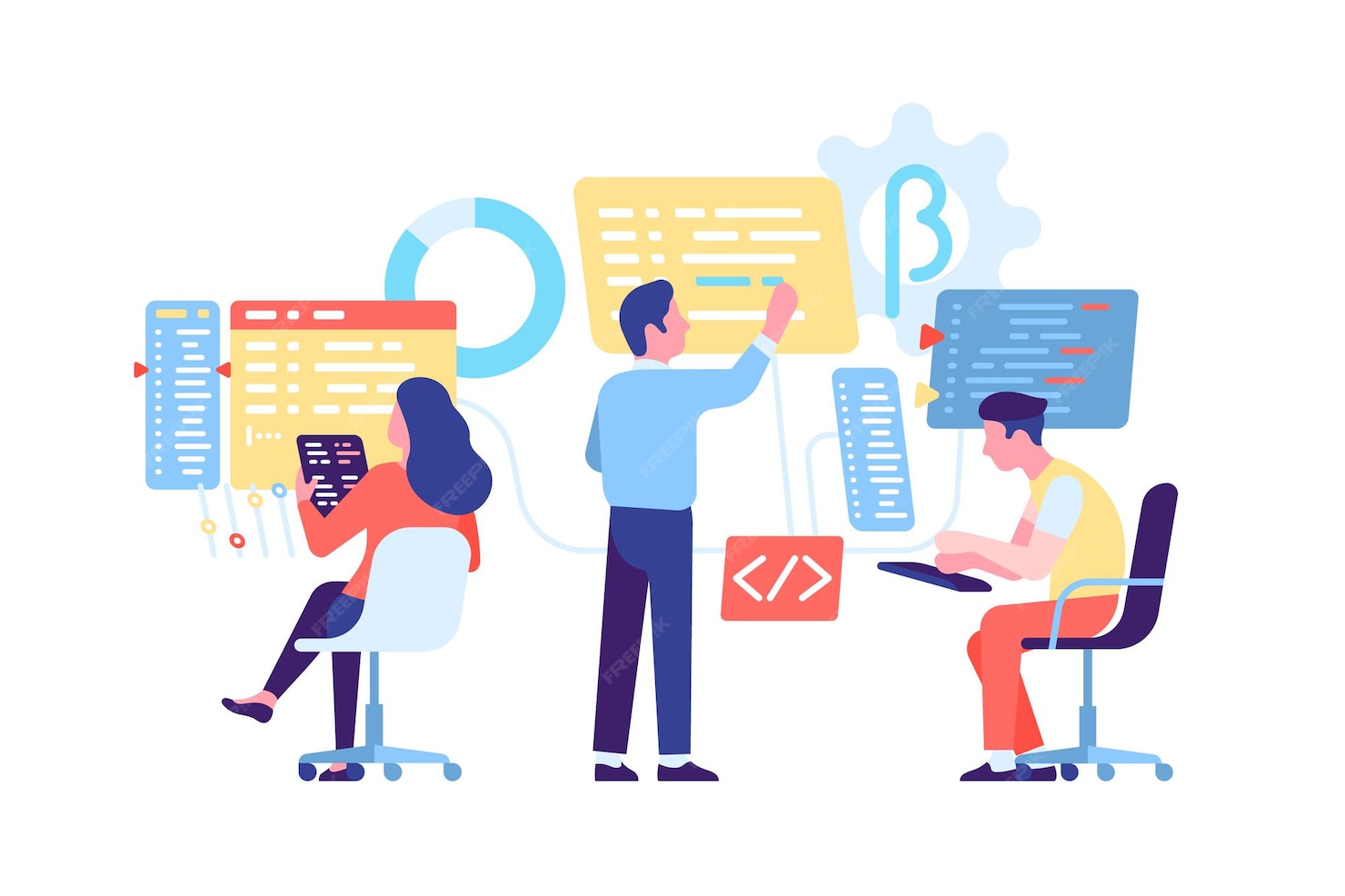 Premium Vector | Coding computers people. software engineering digital ...