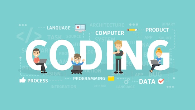 コーディングの概念図。プログラミング、開発、ソフトウェアのアイデア。