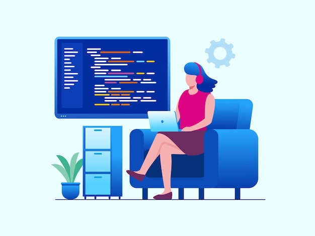 Coding developer flat vector illustration banner template