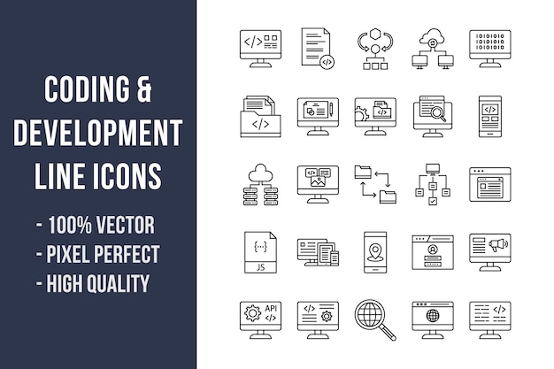 Premium Vector | Coding and development line icons