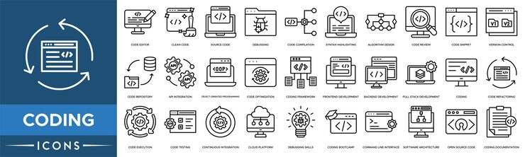 Vector coding icon code editor clean code source code debugging and code compilation
