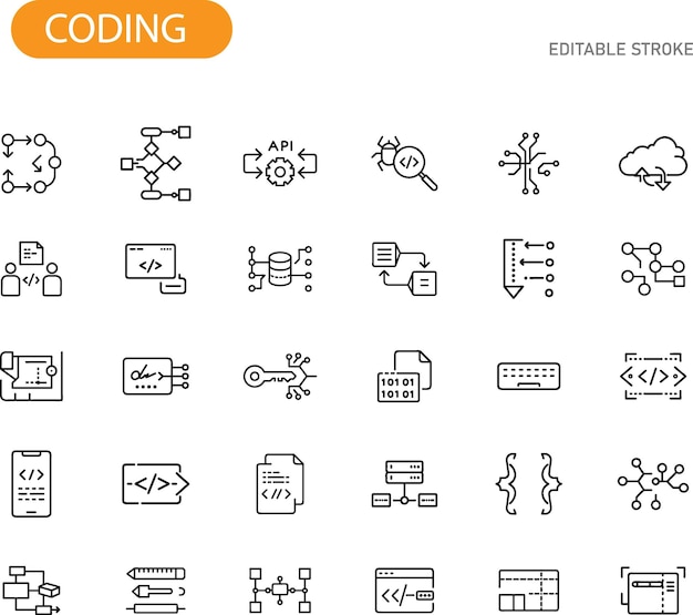 コーディング アイコン API データベース アルゴリズム フローチャート ウェブ開発