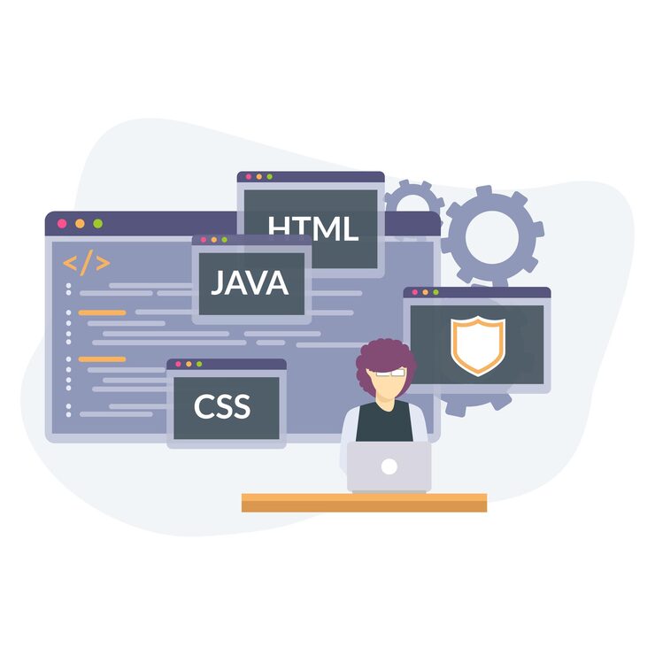 Vector coding illustration with html css java illustration useable for both ios and web