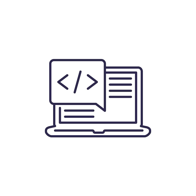 Coding line icon with a laptop