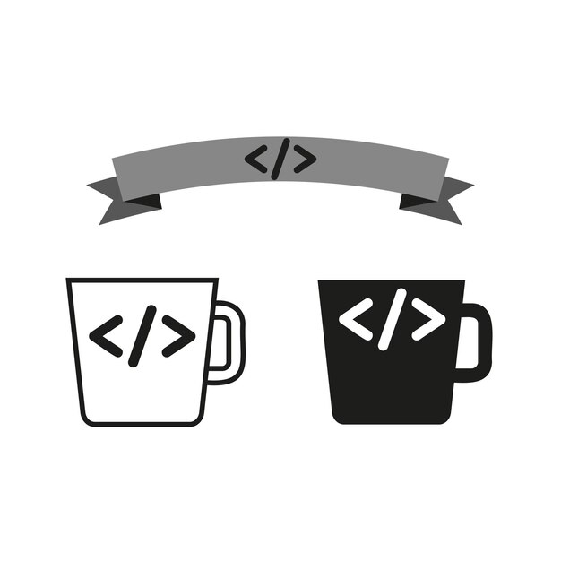 Vector coding mugs illustration programmer coffee break code syntax banner developer work concept